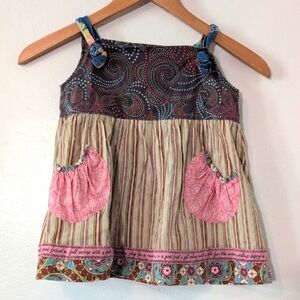 Matilda Jane Pink and Brown Camisole Tunic Overdress with Bohemian Flair Sz 6